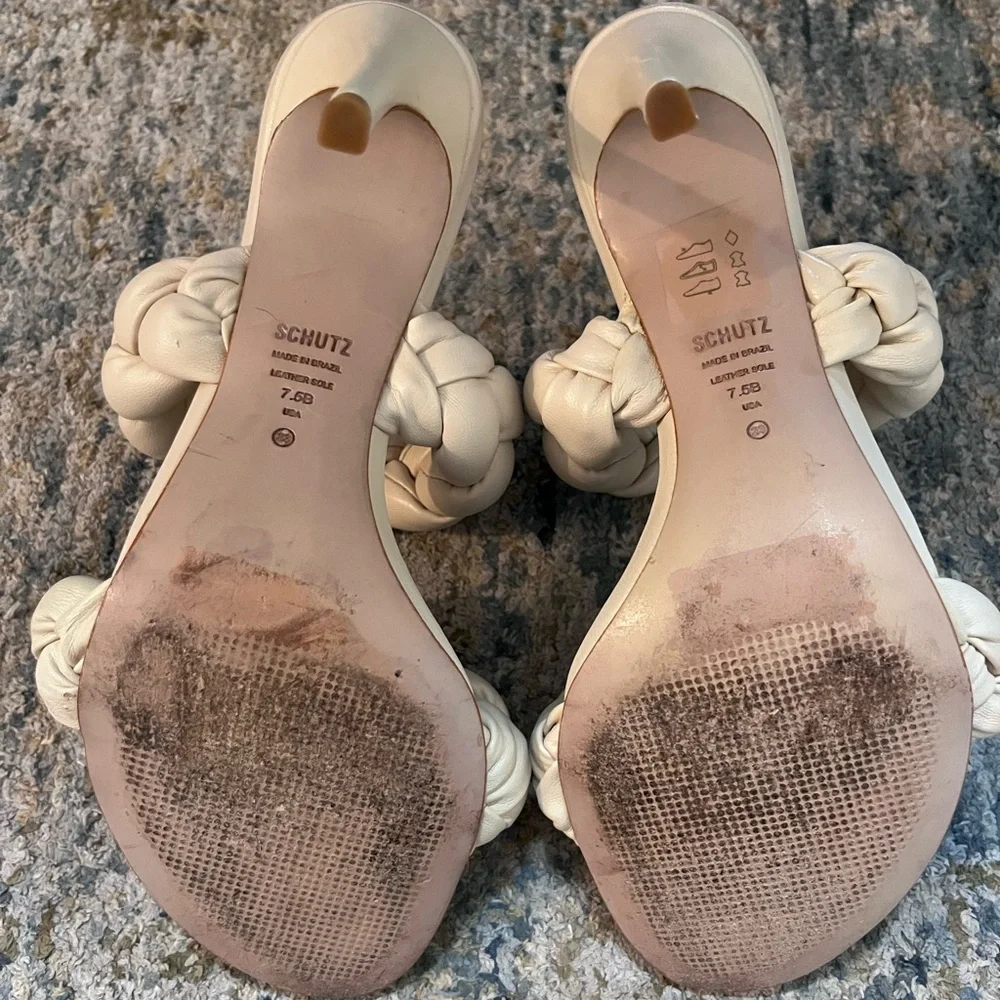 SCHUTZ Women's Braided Cream Colored Heel Slide Sandals Size 7.5